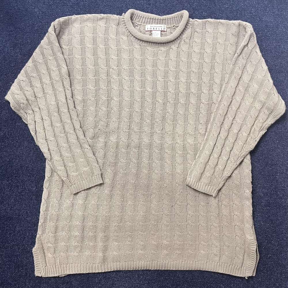 Vintage Forelli Sweater Womens 3X Plus Beige Cable Knit Crew Neck Long Sleeve